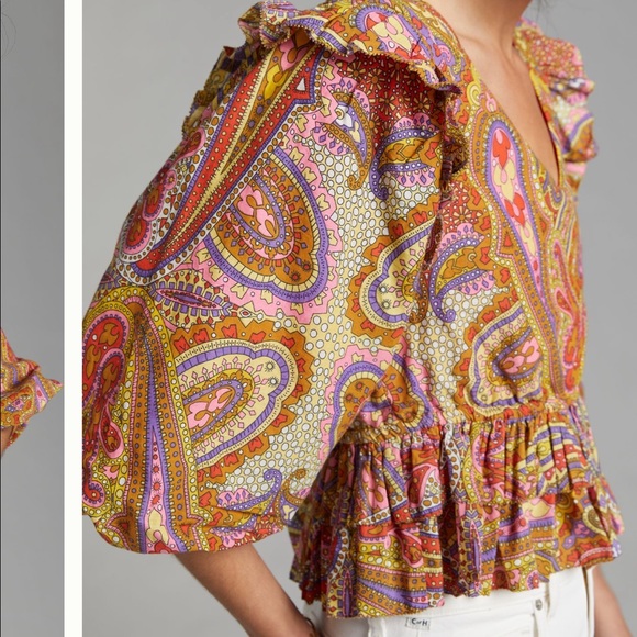Love the Label Ruffles Abstract Blouse sz large - Picture 1 of 10